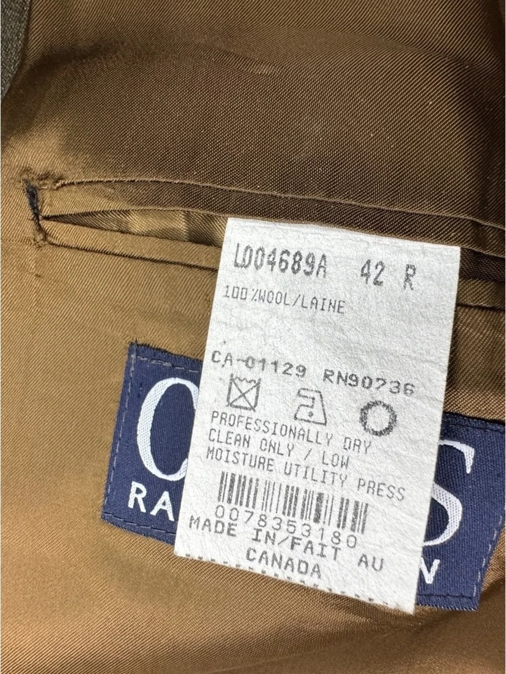 Chaps Ralph Lauren 42R Olive Green 100% Wool Sport Coat Blazer Made Canada